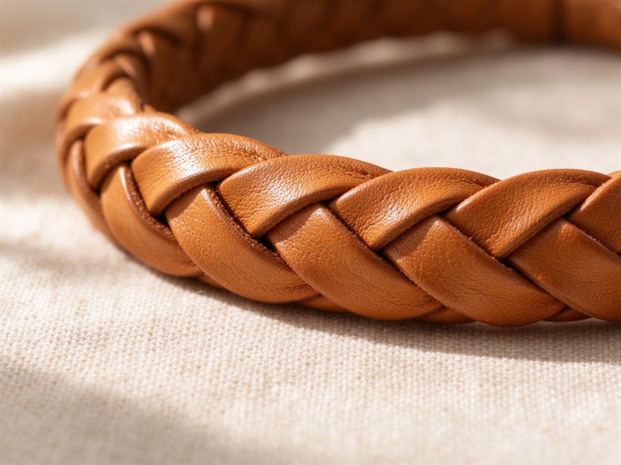 Braided Leather Wrist Strap detail